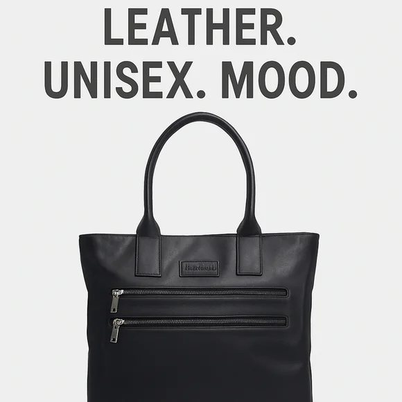 Kenneth Cole REACTION Oversized Leather Tote 🖤 | Unisex Zip-Top Laptop Bag | - Picture 10 of 10